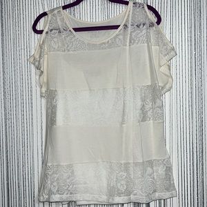 Cream cold shoulder flower lace top with attached cami. New condition never worn